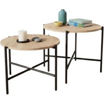 Rus Set de 2 tables centrales rondes 65/55 cm safir et noir, base de mélamine et structure métal, Tables à manger de style industriel - Miroytengo