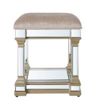 Vanity Living - 50.5cm Mirrored Footstool For Living Room Furniture and Champagne Velvet dressing stool for dressing Table