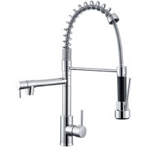 Auralum - Rubinetto Cucina con 2 ugelli, Rubinetto del lavello a molla da cucina, girevole a 360°, Acqua calda e fredda regolabile, ottone cromato