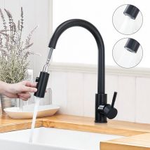 Homelody - Rubinetto Lavello Cucina Doccetta Estraibile Nero Girevole a 360° Miscelatore Rubinetto Cucina Estraibile con 2 Modalità Rubinetto Cucina