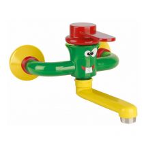 Idral - Miscelatore lavabo a parete serie kids con cartuccia miscelatrice monocomando a dischi ceramici 01221 Ottone - Verde,rosso e giallo