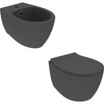Coppia vaso e bidet sospesi nero opaco dimesione 51 cm Ponsi Kite KITKITE3NO