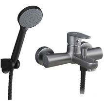 Inbagno - Miscelatore vasca nichel nero satinato con duplex e kit doccia serie Lizzy