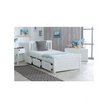 Mission Wooden Bed, Pine Guest Bed with Under Bed Storage Drawers and Slatted Headboard - White 3FT