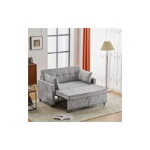 Okwish - Klappbares Schlafsofa, zweisitziges, graues, ausziehbares Sofa mit verstellbarer Rückenlehne und Metallrollen, aus Chenille-Stoff und