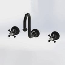 Bleu Provence - True Colors - Grifo con cuello de cisne de 3 orificios en latón negro para lavabo - Diseño elegante y duradero