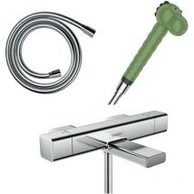 Mitigeur bain douche Ecostat E HANSGROHE + pommeau Jocolino crocodile + flexible Isiflex 160 cm