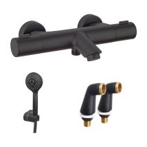 Paini France - Mitigeur bain douche thermostatique paini Ruby + Minikit douchette 3 jets rond Ruby + Colonnettes Noir mat