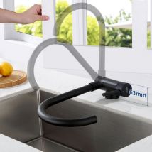 Mitigeur Cuisine Rabattable Noir Pivotant à 360°, Robinet de Cuisine avec Poignée Pliable Contre Fenêtre, Robinet Mitigeur Evier Acier Inox Eau