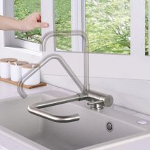 Mitigeur Cuisine Rabattable Pivotant à 360°, Robinet de Cuisine avec Poignée Pliable Contre Fenêtre, Robinet Mitigeur Evier Acier Inox 304 à Eau