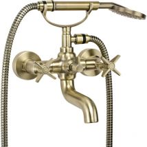 Trizeratop - Mitigeur de bain à double levier avec douchette de couleur laiton brossé Deante Temisto BQTM11D Laiton brossé