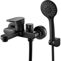 Qiyao - Mitigeur de bain noir avec douchette à main, mitigeur de douche mural avec support et flexible de 1,5 m