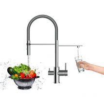 Robinet de Cuisine Mitigeur 3 voies chrome robinet bec chrome orientable et douchette 2 jets detachable Vizio