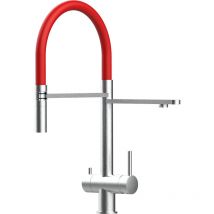 Robinet de Cuisine Mitigeur 3 voies en acier inoxydable chirurgical 316 brosse mat bec rouge orientable et douchette 2 jets detachable Vizio