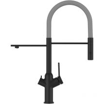 Robinet de Cuisine Mitigeur 3 voies noir mat bec gris orientable et douchette 2 jets detachable bod Vizio