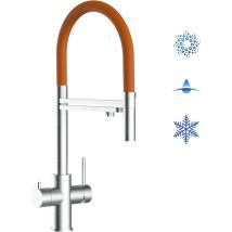 Robinet de Cuisine Mitigeur 5 voies en acier inoxydable chirurgical 316 brosse mat bec orange orientable et douchette 2 jets detachable Vizio