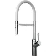 Vizio - Robinet de Cuisine Mitigeur chrome bec blanc orientable et douchette 2 jets detachable bod