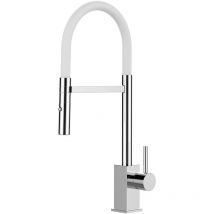 Vizio - Robinet de Cuisine Mitigeur chrome robinet moderne bec blanc orientable et douchette 2 jets detachable