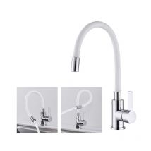 Ubeegol - Robinet Cuisine Mémoire de Forme Mitigeur d'évier Courbe en Silicone Blanc Robinetterie Chromé Mitigeur Cuisine Flexion Arbitraire Pivotant