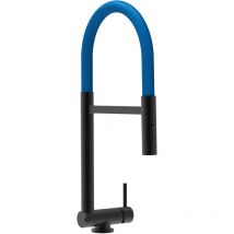 Robinet de Cuisine Mitigeur rabattable sous fenetre 45mm chrome noir mat robinet bec bleu orientable et douchette 2 jets detachable Vizio