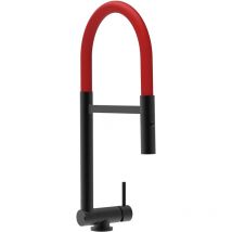 Vizio - Robinet de Cuisine Mitigeur rabattable sous fenetre 45mm chrome noir mat robinet bec rouge orientable et douchette 2 jets detachable