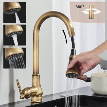 Mitigeur de Cuisine Rétro Evier Rabattable Fenêtre en Laiton Acier Inox 304 Robinet Cuisine avec Douchette Mitigeur Cuisine Douchette Extractible 3