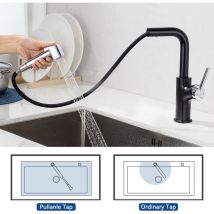 Robinet de Cuisine avec Douchette Carré Extractible Rotatif à 360 ° en Acier Inoxydable Mitigeur Cuisine d'Évier 2 Fonctions Mélangeur de Cuisine