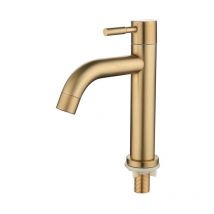 Robinet d'eau froide simple pour lavabo de salle de bain en laiton, robinet de lavabo à poignée unique avec tuyau d'arrivée d'eau, or brossé (simple