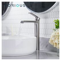 Forious - Mitigeur de Lavabo Haut Robinet Salle de Bain Cascade en Laiton Nickelé Argent