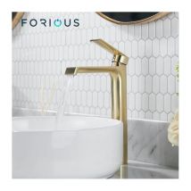 Forious - Mitigeur de Lavabo Haut Robinet Salle de Bain Cascade en Laiton Dépoli Or