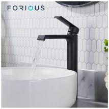 Forious - Mitigeur de Lavabo Haut Robinet Salle de Bain Cascade en Laiton Dépoli Noir