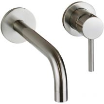 Mitigeur de lavabo mural en ligne moderne couleur acier brossé Pollini Jessy mxlimcmmcns acier inoxydable brossé