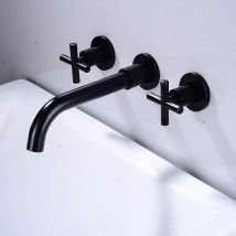 Umnuou - Mitigeur de lavabo Robinet de salle de bain mural noir mat mitigeur de lavabo en laiton à double poignée avec valve brute incluse