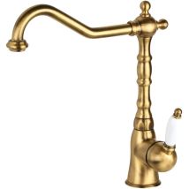 Gattoni Rubinetteria - Mitigeur D'Évier De Cuisine De Couleur Bronze Avec Poignée Blanche De Style Rétro Gattoni Orta Re135v0 Bronze