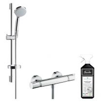 Mitigeur douche thermostatique Hansgrohe Ecostat Comfort + pack pommeau Crometta 100 + barre de douche 65 cm + nettoyant Briochin