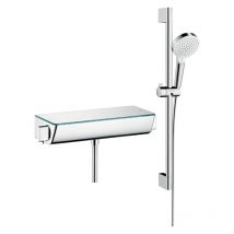 Mitigeur douche thermostatique Hansgrohe Ecostat Select EcoSmart chromé + pack pommeau de douche Crometta 2 jets + flexible + barre