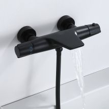 Homelody - Robinet De Baignoire Cascade Mitigeur Thermostatique De Douche Pour Baignoire Robinet De Douche Laiton Design Modern Noir
