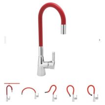 Mitigeur évier avec douchette flexible couleur rouge