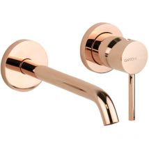 Gattoni Rubinetteria - Mitigeur lavabo mural en or rose avec bec long de 200 mm Gattoni Easy 2337/23RS Oro Rosè