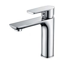 Mitigeur Lavabo Robinet de Salle de Bains avec Poignée Carrée en Laiton Mélangeur de Lavabo Froid et Chaud avec Levier Unique,Argent(Pas de tuyau)