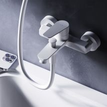 Mitigeur Baignoire Blanc Robinet Baignore Main Monté Mur pour Salle de Bains Mélangeur de Baignoire en Laiton - Am.pm