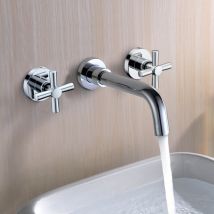 Sumerain - Mélangeur de Lavabo Mural chromé, Robinet de lavabo avec trois trous à deux poignées
