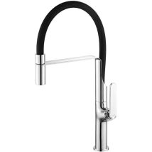 Mitigeur de cuisine Tubig chromé – Bec flexible inox – Hauteur sous bec 24 cm – Finition métal noir-chrome