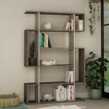 Decortie - Mito Modern Bookcase Display Unit Tall 161cm - Dark Coffee Oak Effect Mocha Grey - Dark Coffee