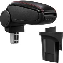 Pro.tec - Mittelarmlehne Seat Leon 1P mit Staufach Kunstleder Schwarz mit roten Nähten