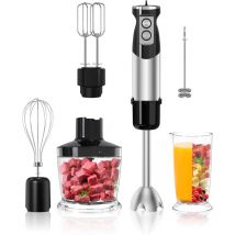 Mixeur plongeant akku, mixeur plongeant électrique 6 en 1 en acier inoxydable, mixeur à bouton turbo pour préparer des salades, des soupes et de la