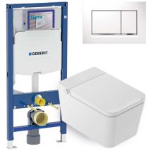 Pack Toilette japonaise susp. Isla blanc - Chasse d'eau - Séchage à l'air - Bâti-support Geberit Duofix 12cm- Plaque de déclenchement blanc - Mizubath