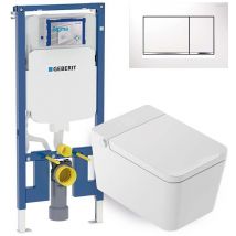 Set wc giapponese sosp. Isla bianco - Risciacquo ad acqua - Asciugatura ad aria - Modulo Geberit Duofix 8 cm - Placca comando doppio bianca - Mizubath