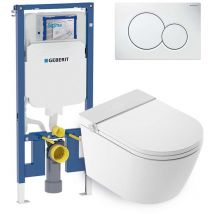 Set wc giapponese sosp. Rada bianco - Risciacquo ad acqua - Asciugatura ad aria - Modulo Geberit Duofix 8 cm - Placca comando doppio bianca - Mizubath