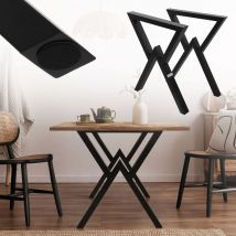 Lot de 2 Pieds de Table L60xH72 cm, Forme de x, Noir, en Acier Peint par Poudrage, Design Industriel, Piètement de Meuble diy, Patins de Table à